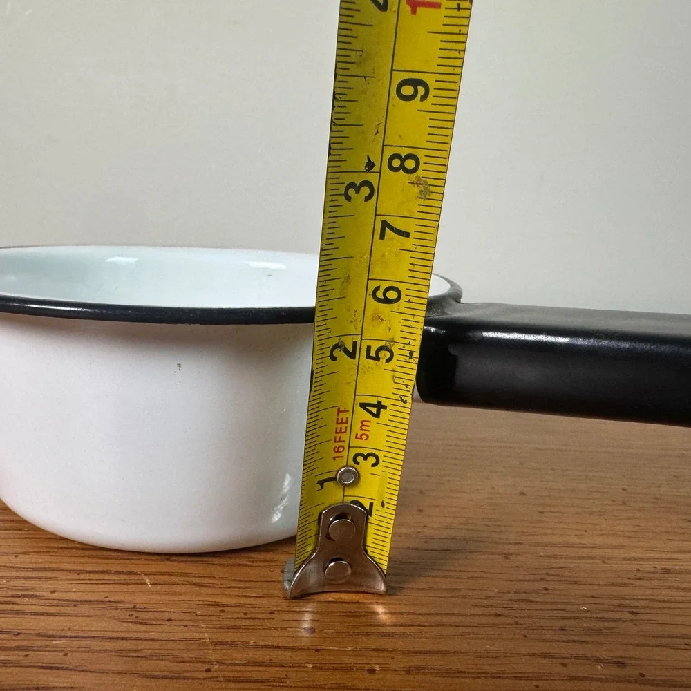 Vintage White Enamel Small‎ Saucepan Black Trim Farmhouse Decor